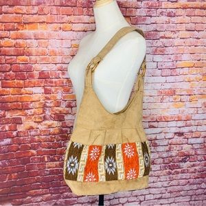 Tan and Orange Suede Boho Hobo  Bag